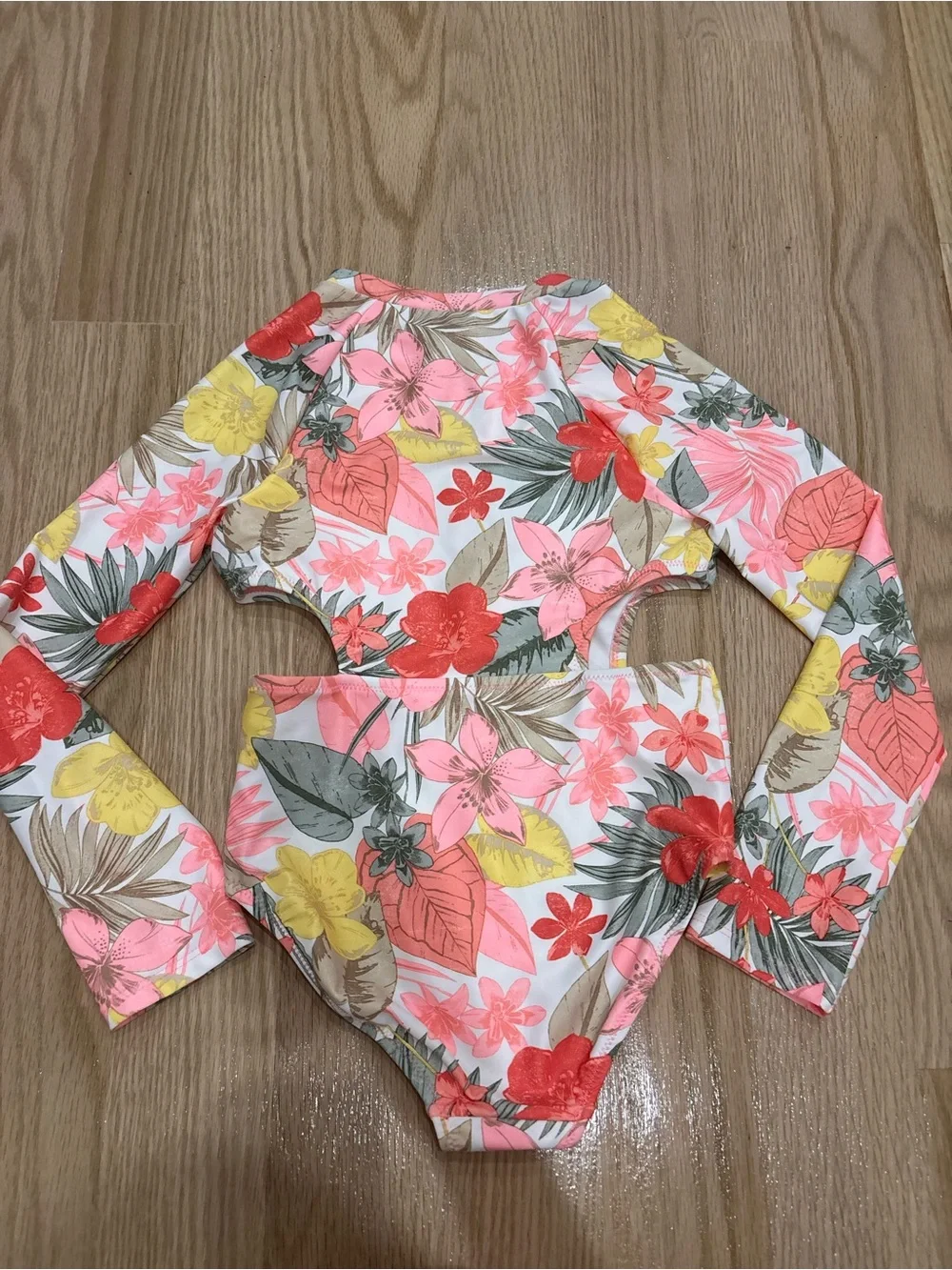 Carter's Coral, Pink & Yellow Floral Long-Sleeve One-Piece Swimsuit
